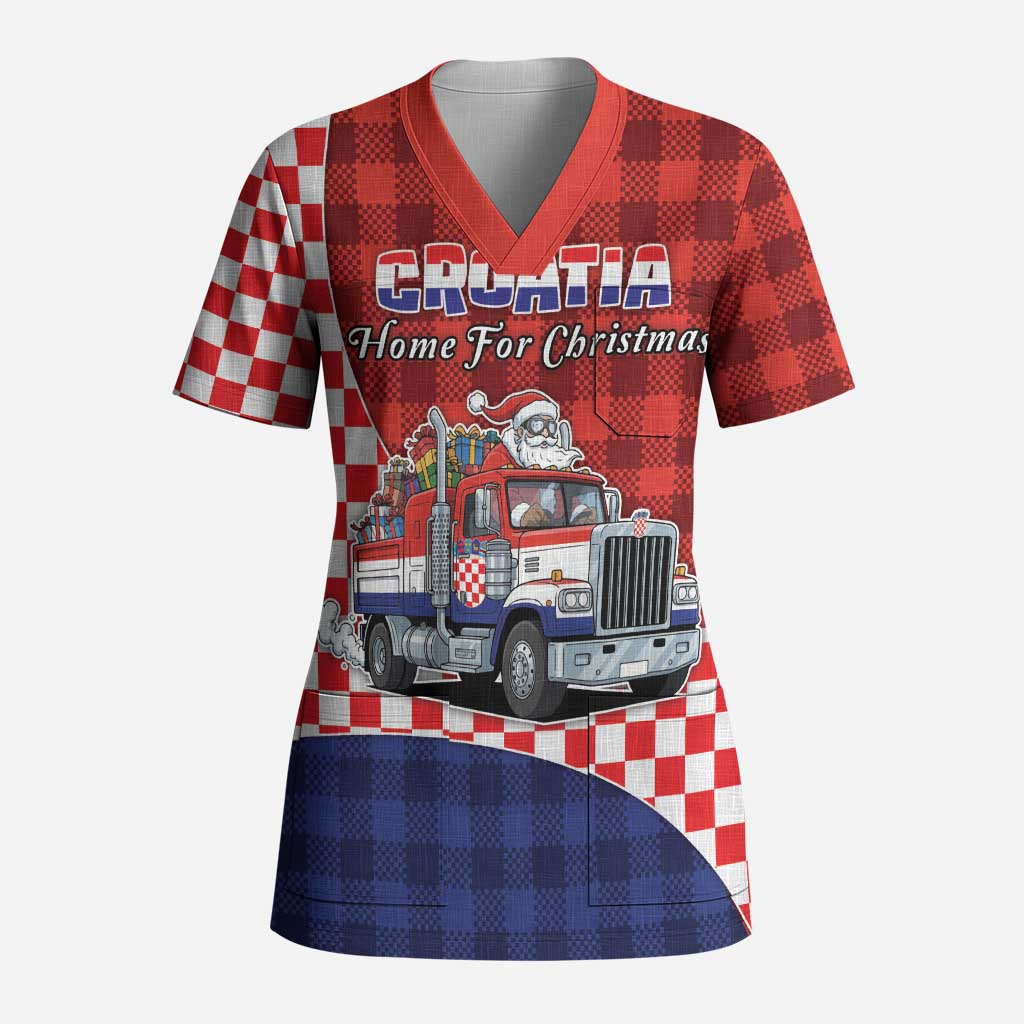 Croatia Christmas Scrub Top Santa Claus Drives Home With Gifts - Wonder Print Shop