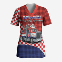 Croatia Christmas Scrub Top Santa Claus Drives Home With Gifts - Wonder Print Shop