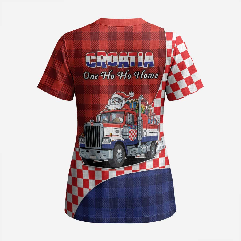 Croatia Christmas Scrub Top Santa Claus Drives Home With Gifts - Wonder Print Shop