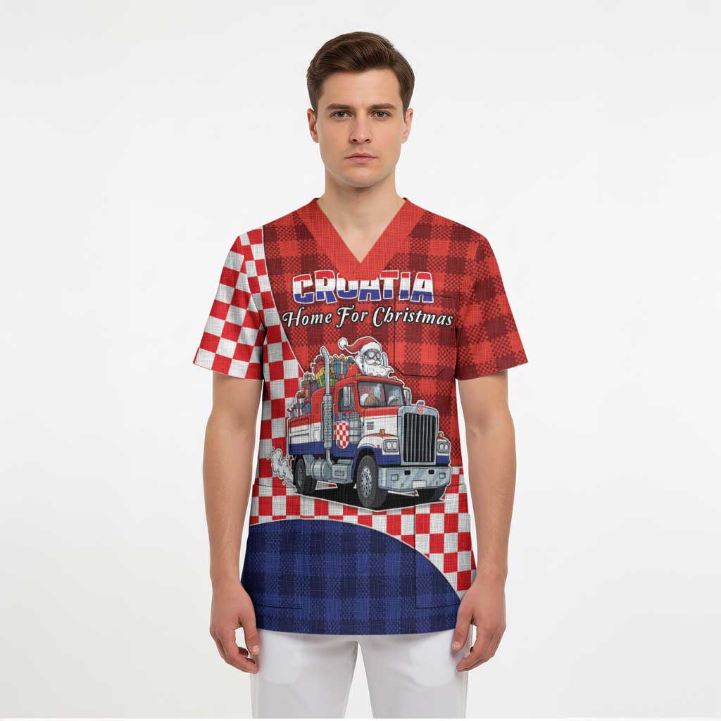 Croatia Christmas Scrub Top Santa Claus Drives Home With Gifts - Wonder Print Shop