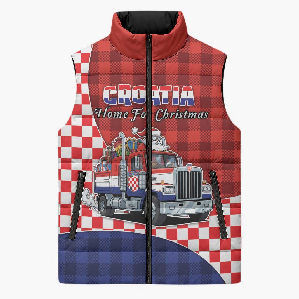 Croatia Christmas Sleeveless Puffer Jacket Santa Claus Drives Home With Gifts - Wonder Print Shop