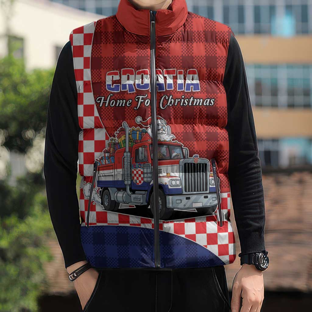 Croatia Christmas Sleeveless Puffer Jacket Santa Claus Drives Home With Gifts - Wonder Print Shop