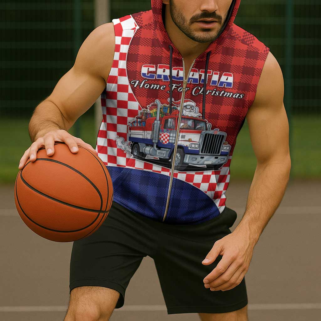 Croatia Christmas Sleeveless Zip Hoodie Santa Claus Drives Home With Gifts - Wonder Print Shop