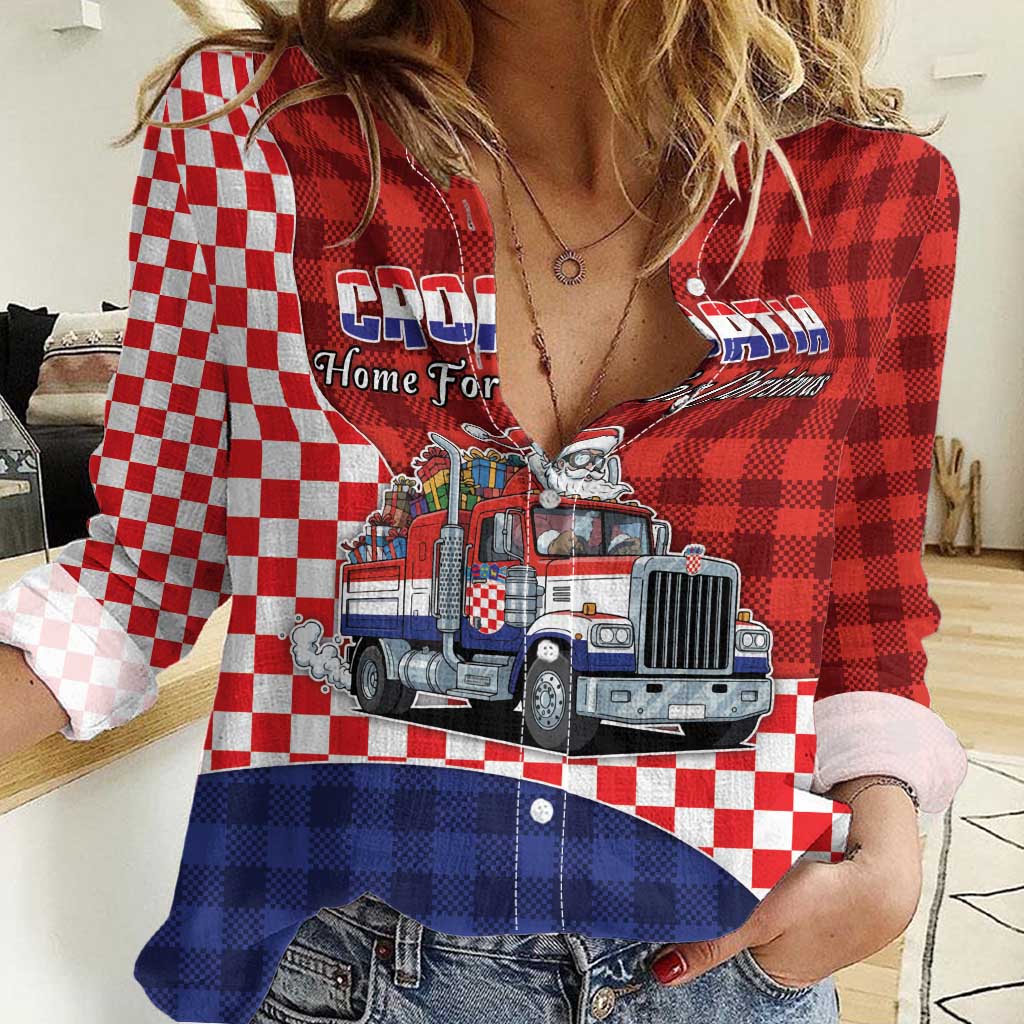 Croatia Christmas Women Casual Shirt Santa Claus Drives Home With Gifts - Wonder Print Shop