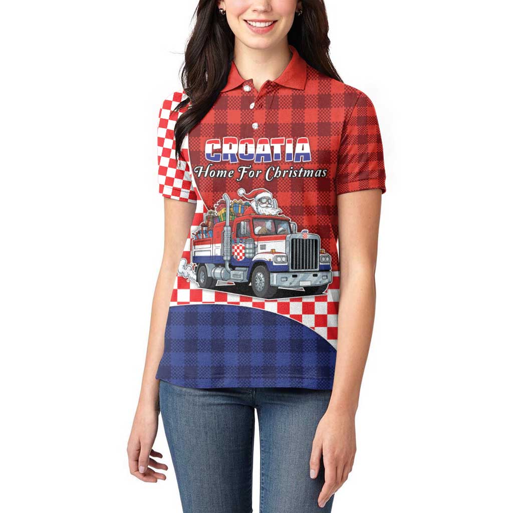 Croatia Christmas Women Polo Shirt Santa Claus Drives Home With Gifts - Wonder Print Shop
