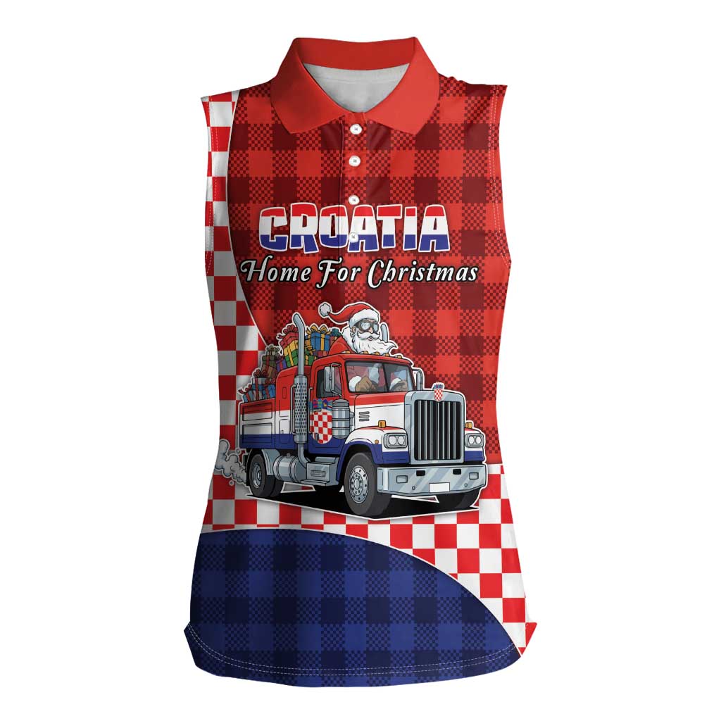 Croatia Christmas Women Sleeveless Polo Shirt Santa Claus Drives Home With Gifts - Wonder Print Shop