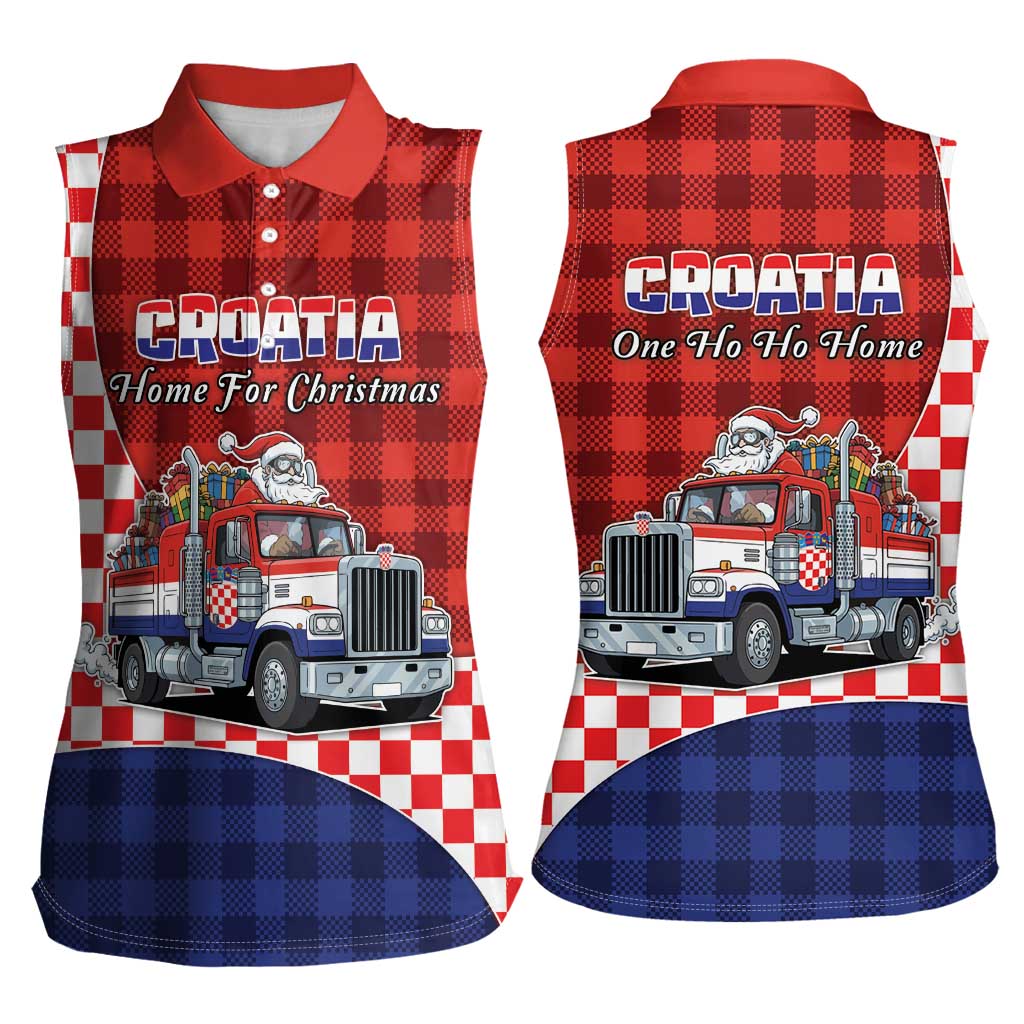 Croatia Christmas Women Sleeveless Polo Shirt Santa Claus Drives Home With Gifts - Wonder Print Shop