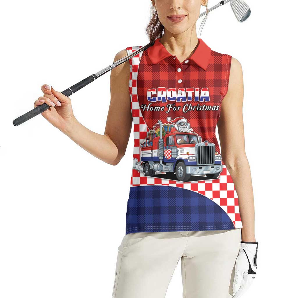 Croatia Christmas Women Sleeveless Polo Shirt Santa Claus Drives Home With Gifts - Wonder Print Shop