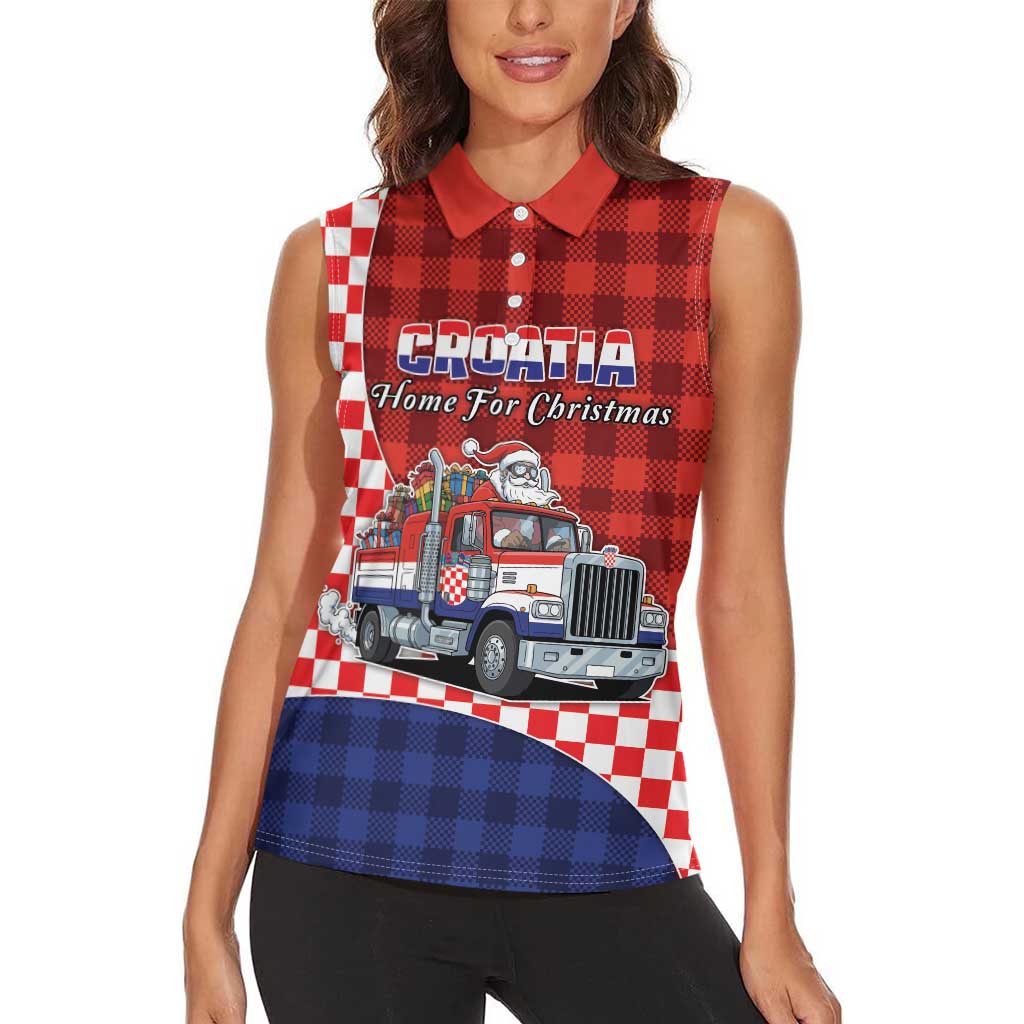 Croatia Christmas Women Sleeveless Polo Shirt Santa Claus Drives Home With Gifts - Wonder Print Shop