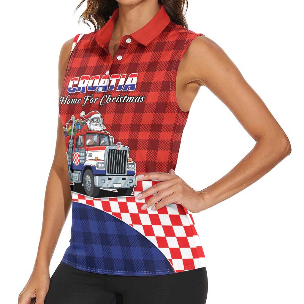 Croatia Christmas Women Sleeveless Polo Shirt Santa Claus Drives Home With Gifts - Wonder Print Shop