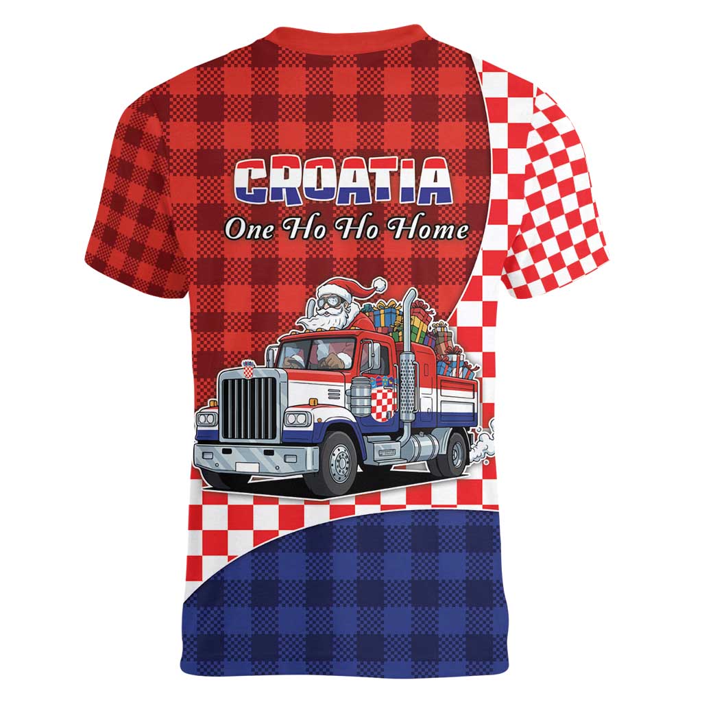 Croatia Christmas Women V-Neck T-Shirt Santa Claus Drives Home With Gifts - Wonder Print Shop