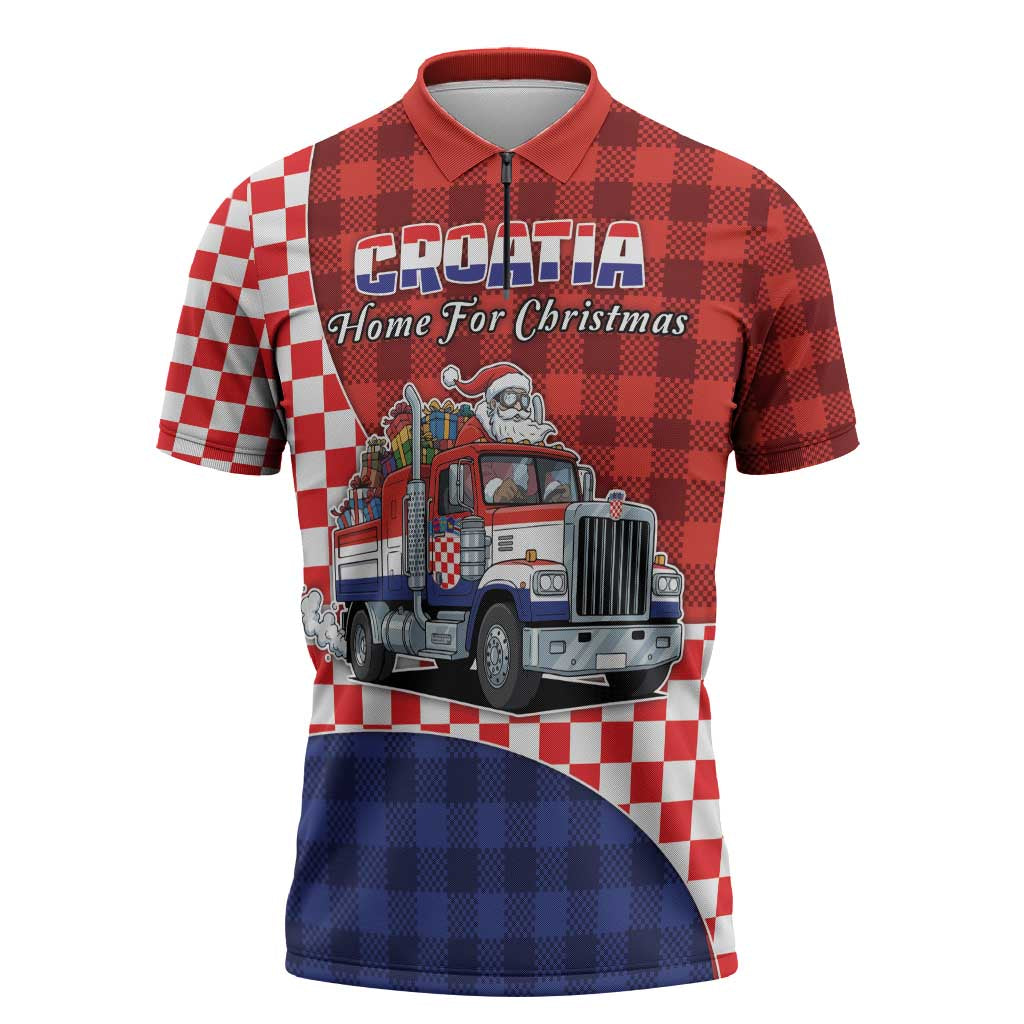 Croatia Christmas Zipper Polo Shirt Santa Claus Drives Home With Gifts - Wonder Print Shop