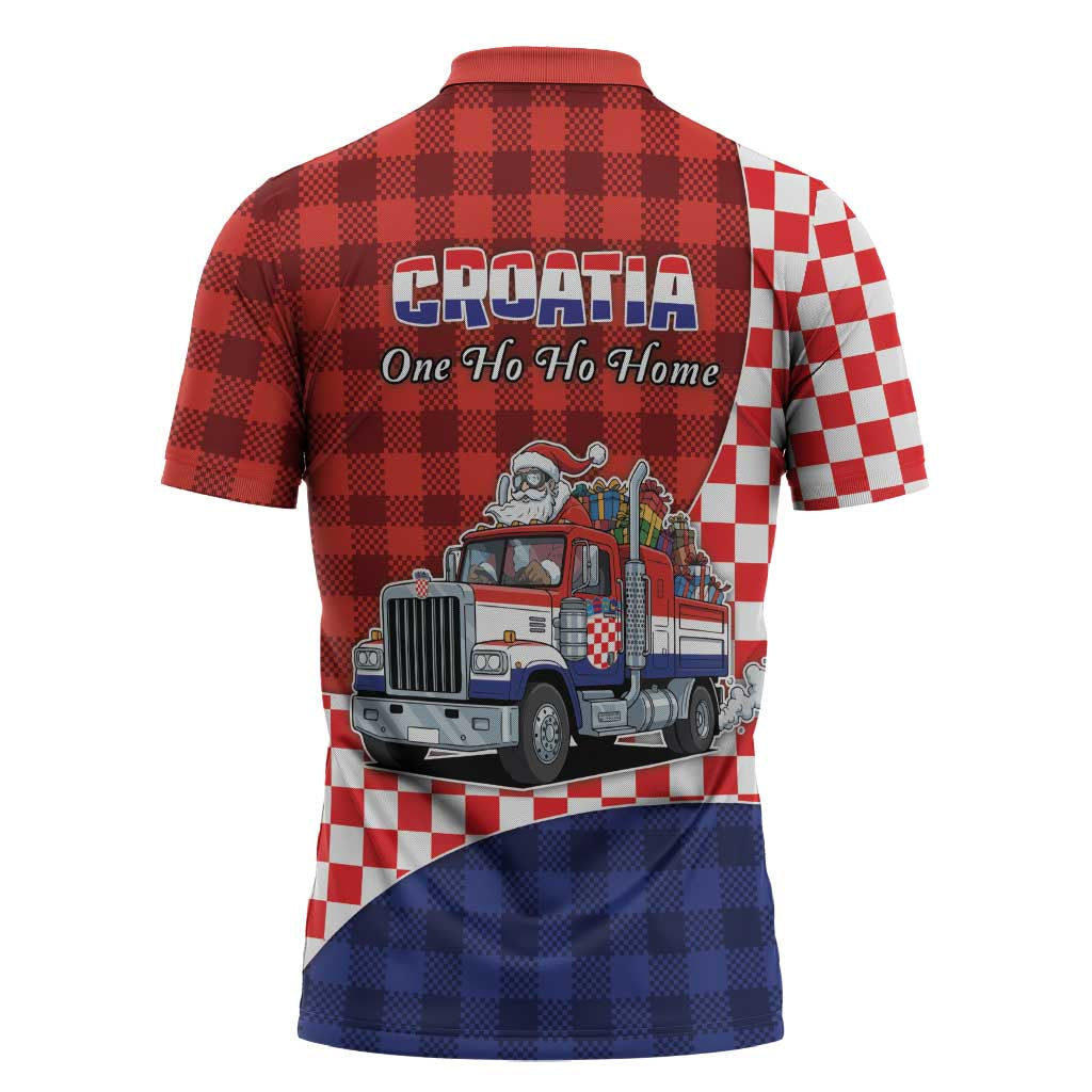 Croatia Christmas Zipper Polo Shirt Santa Claus Drives Home With Gifts - Wonder Print Shop