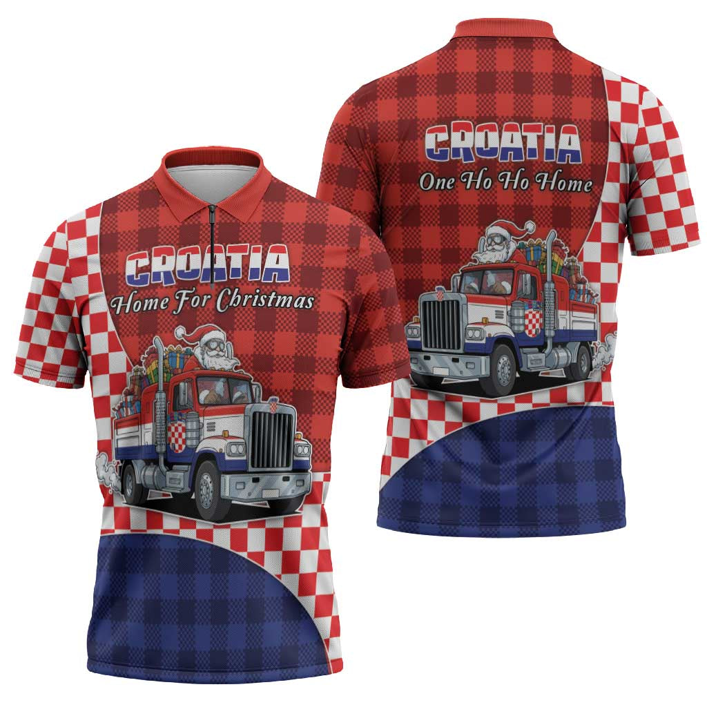 Croatia Christmas Zipper Polo Shirt Santa Claus Drives Home With Gifts - Wonder Print Shop