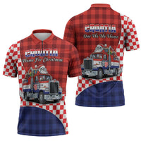 Croatia Christmas Zipper Polo Shirt Santa Claus Drives Home With Gifts - Wonder Print Shop