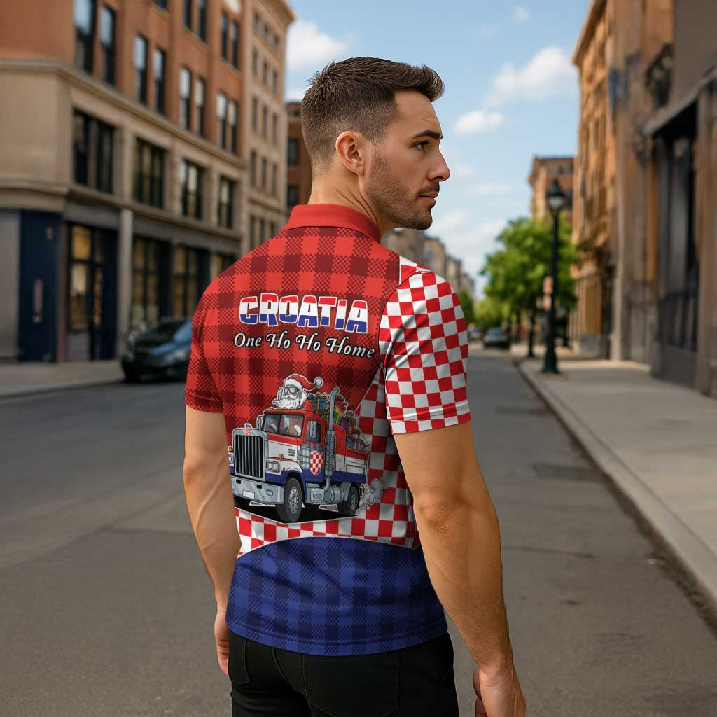Croatia Christmas Zipper Polo Shirt Santa Claus Drives Home With Gifts - Wonder Print Shop