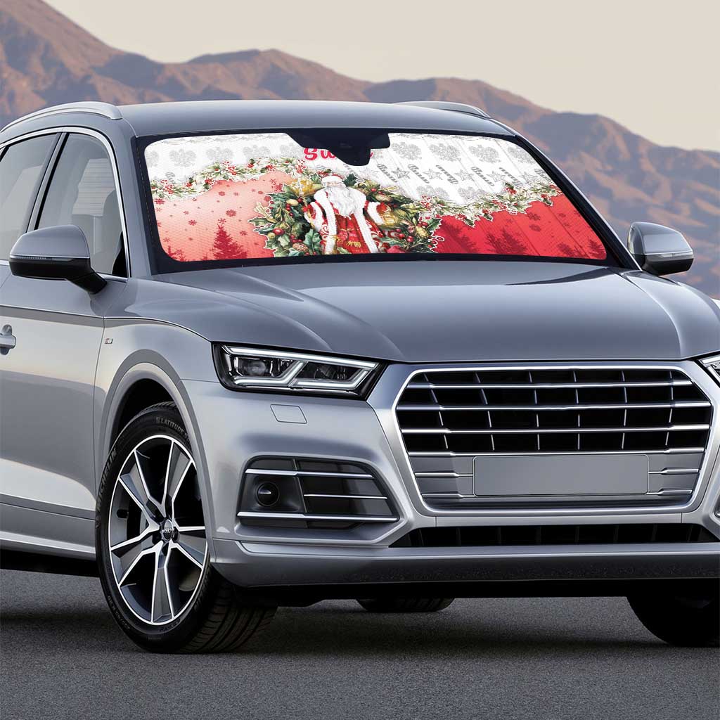 Poland Christmas Auto Sun Shade Dziadek Mroz With Wreath - Wonder Print Shop