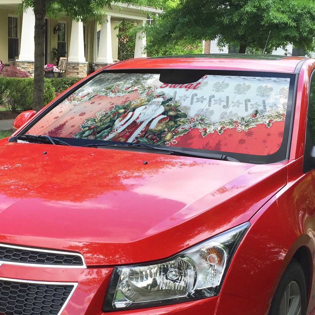 Poland Christmas Auto Sun Shade Dziadek Mroz With Wreath - Wonder Print Shop