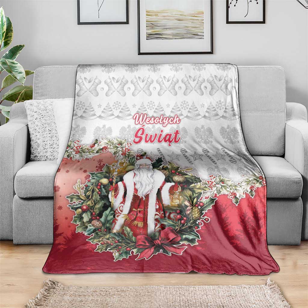 Poland Christmas Blanket Dziadek Mroz With Wreath - Wonder Print Shop