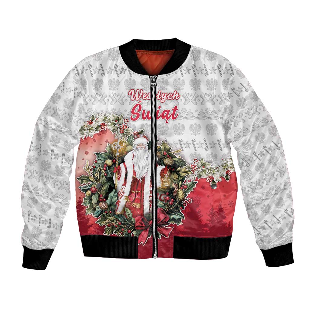 Poland Christmas Bomber Jacket Dziadek Mroz With Wreath - Wonder Print Shop