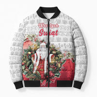 Poland Christmas Bomber Puffer Jacket Dziadek Mroz With Wreath - Wonder Print Shop