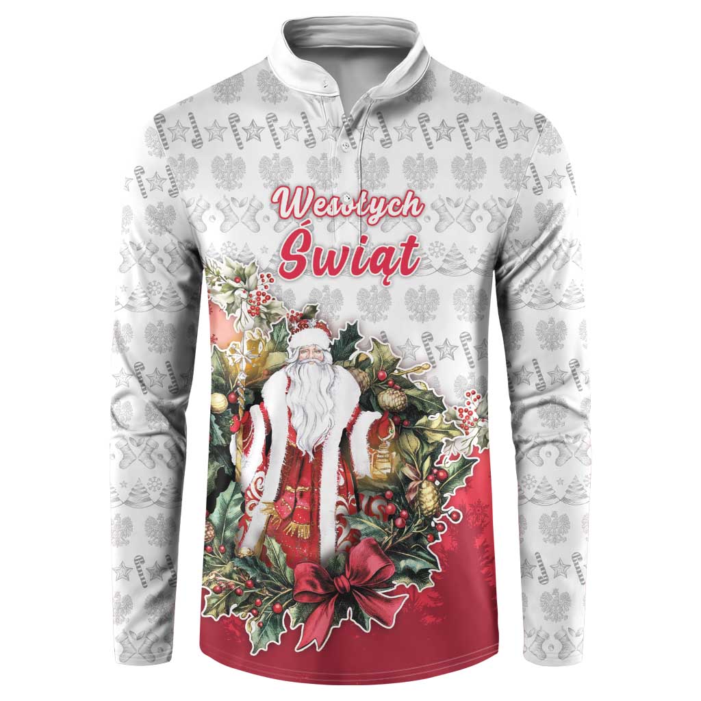 Poland Christmas Button Sweatshirt Dziadek Mroz With Wreath - Wonder Print Shop