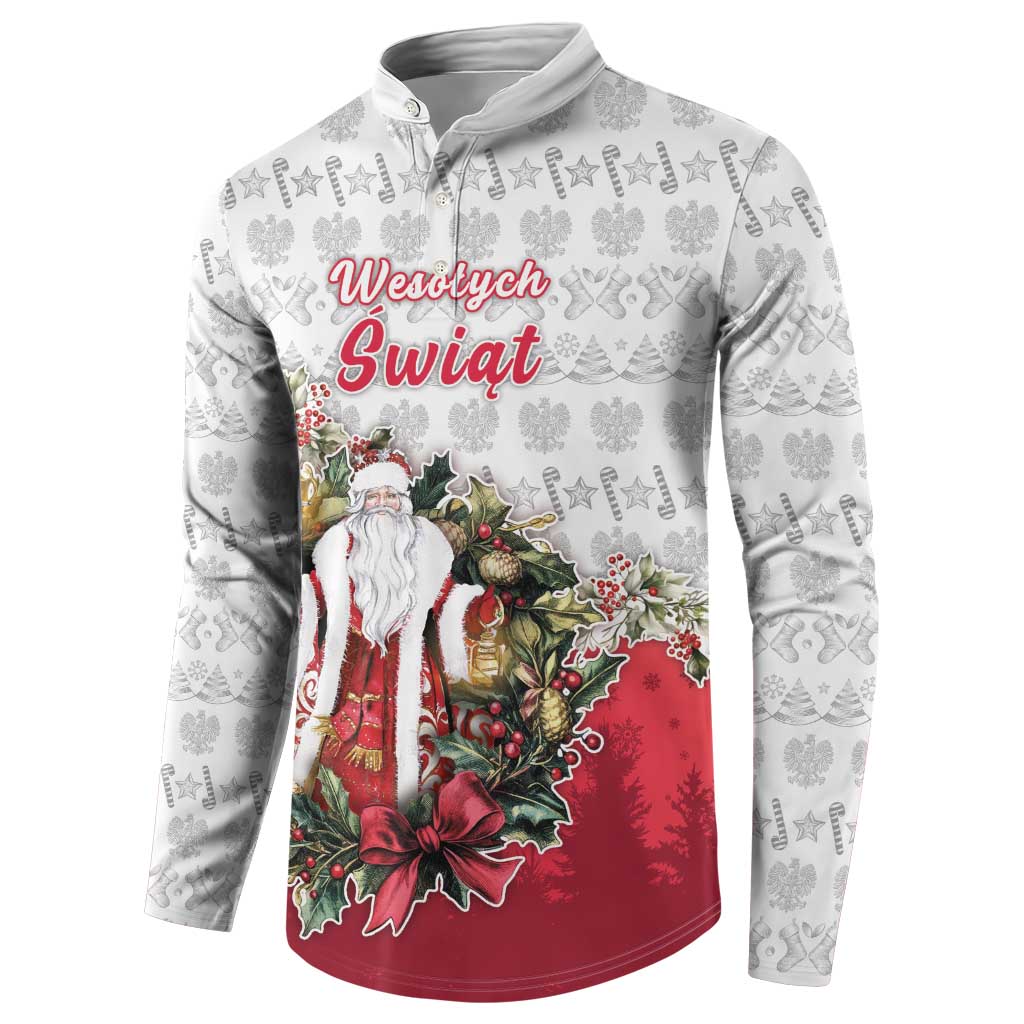 Poland Christmas Button Sweatshirt Dziadek Mroz With Wreath - Wonder Print Shop