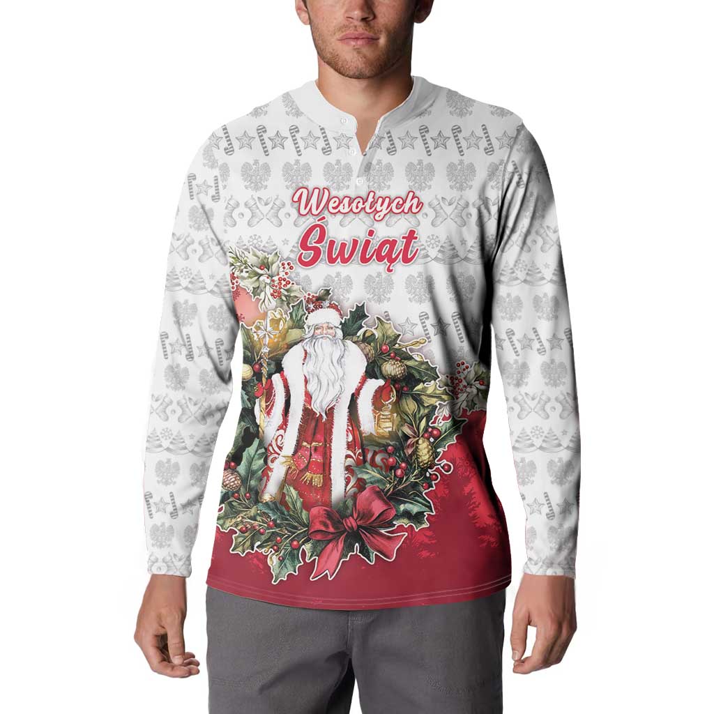 Poland Christmas Button Sweatshirt Dziadek Mroz With Wreath - Wonder Print Shop