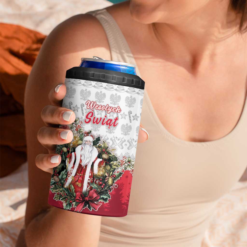 Poland Christmas 4 in 1 Can Cooler Tumbler Dziadek Mroz With Wreath - Wonder Print Shop