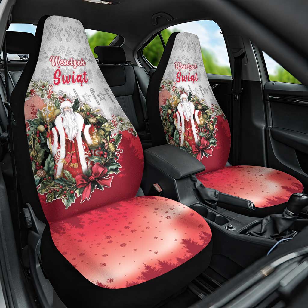 Poland Christmas Car Seat Cover Dziadek Mroz With Wreath - Wonder Print Shop
