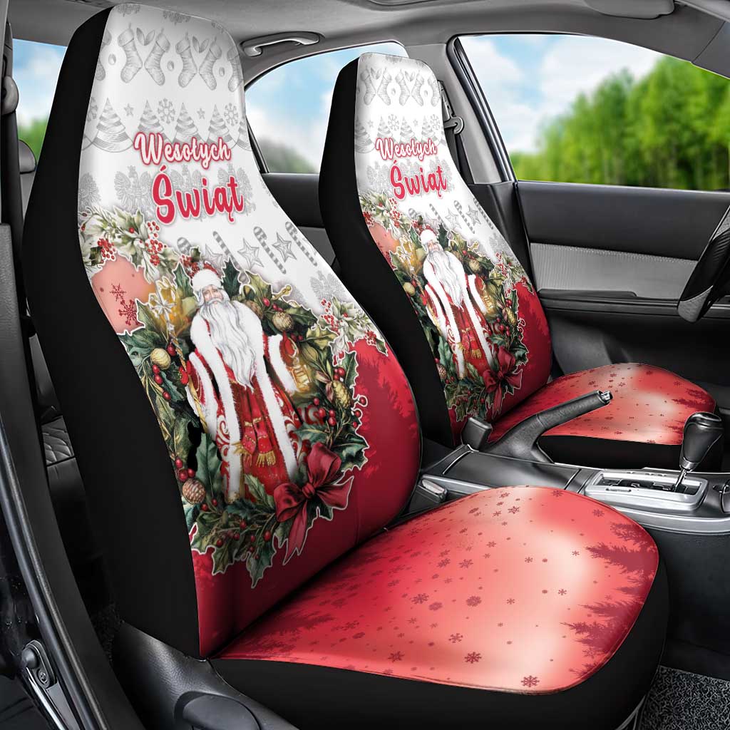 Poland Christmas Car Seat Cover Dziadek Mroz With Wreath - Wonder Print Shop
