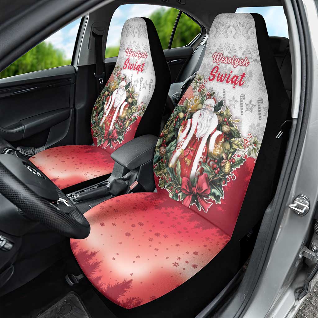 Poland Christmas Car Seat Cover Dziadek Mroz With Wreath - Wonder Print Shop