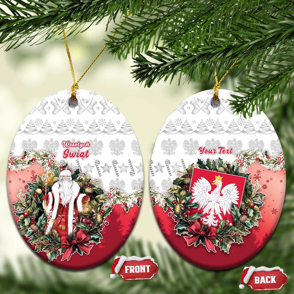 Personalized Poland Christmas Ceramic Ornament Dziadek Mroz With Wreath - Wonder Print Shop