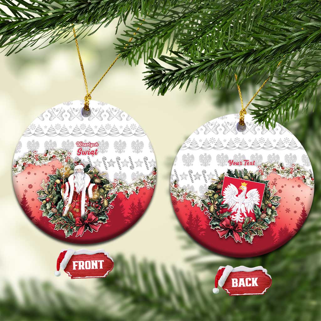 Personalized Poland Christmas Ceramic Ornament Dziadek Mroz With Wreath - Wonder Print Shop