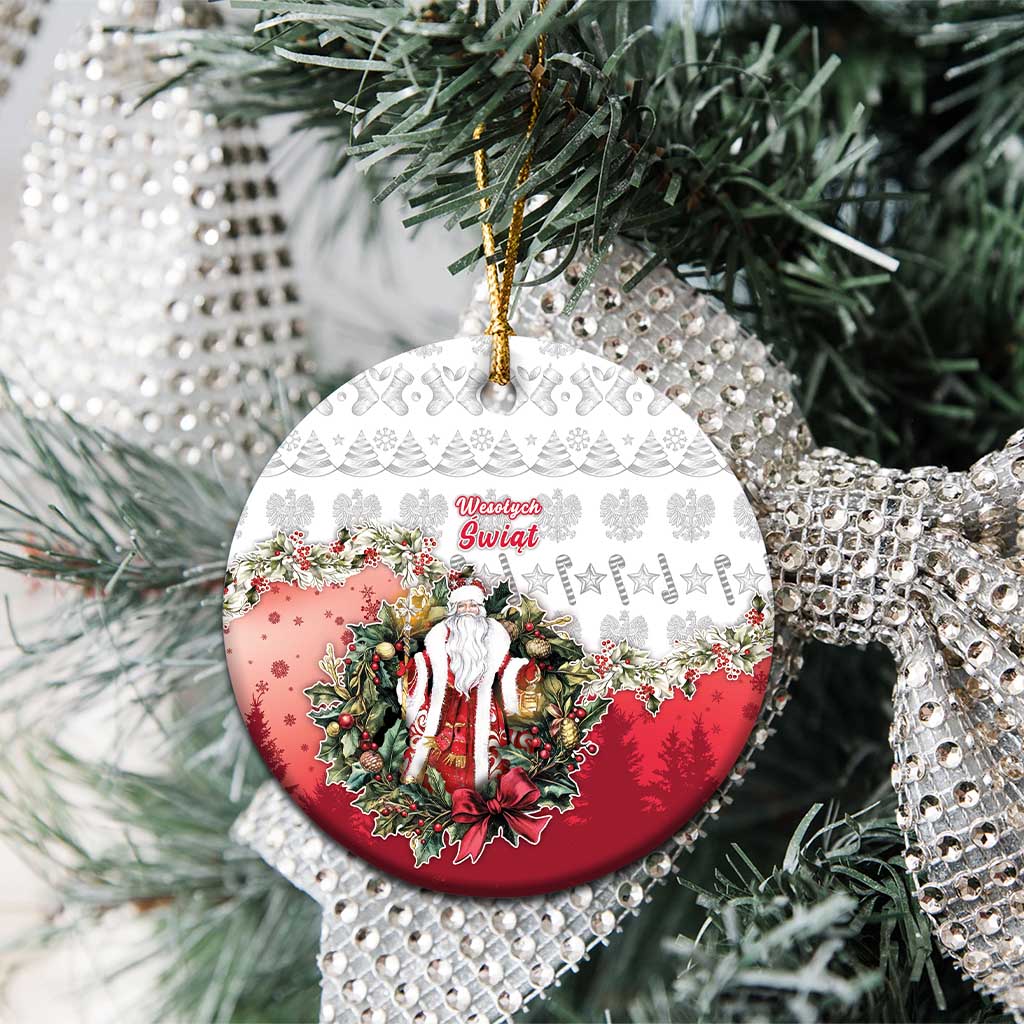 Personalized Poland Christmas Ceramic Ornament Dziadek Mroz With Wreath - Wonder Print Shop