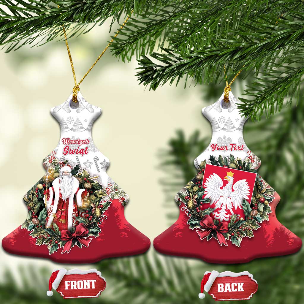 Personalized Poland Christmas Ceramic Ornament Dziadek Mroz With Wreath - Wonder Print Shop
