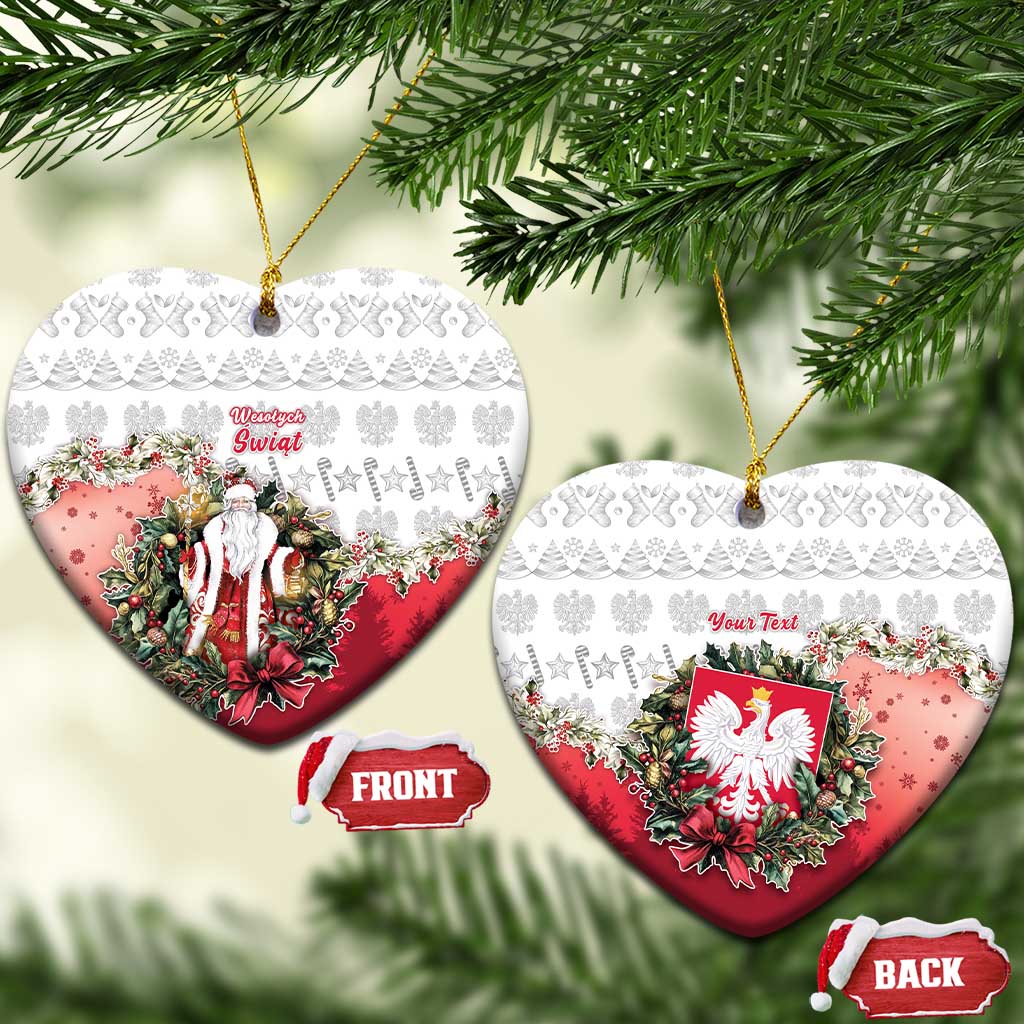 Personalized Poland Christmas Ceramic Ornament Dziadek Mroz With Wreath - Wonder Print Shop