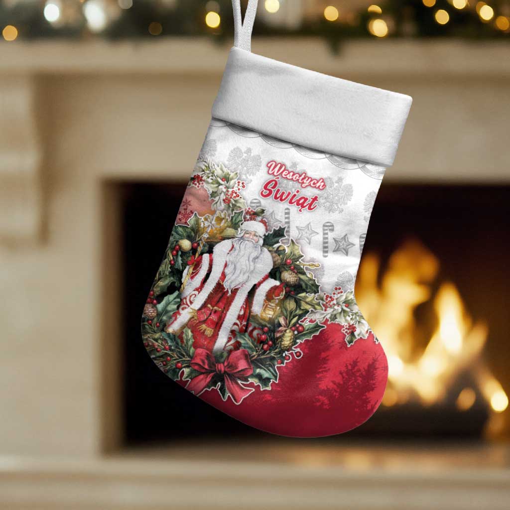 Personalized Poland Christmas Stocking Dziadek Mroz With Wreath - Wonder Print Shop