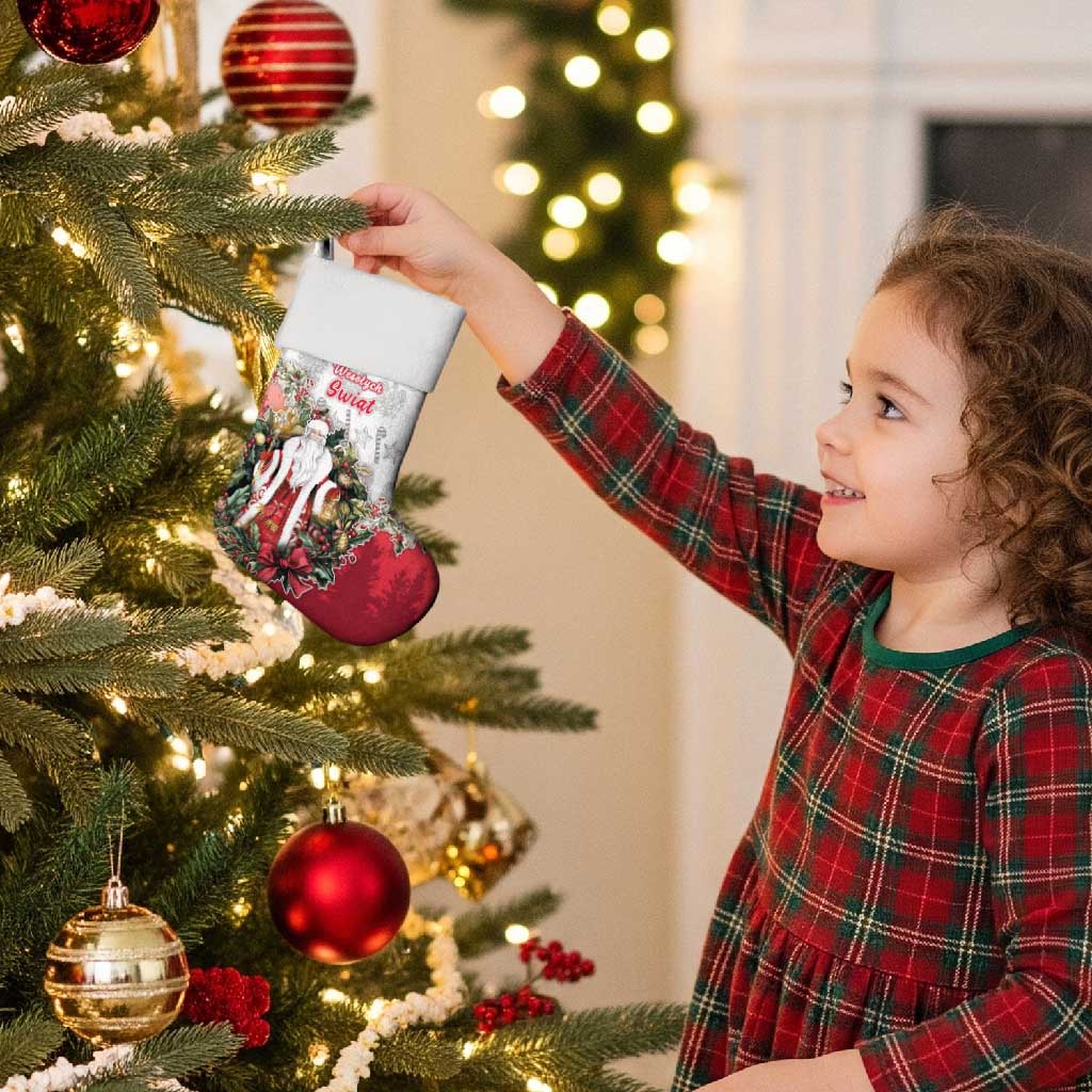 Personalized Poland Christmas Stocking Dziadek Mroz With Wreath - Wonder Print Shop