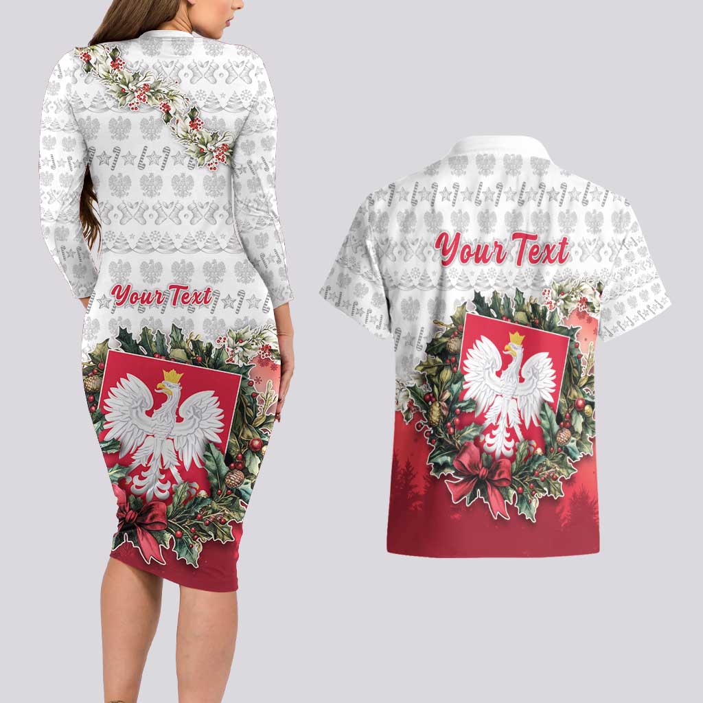 Poland Christmas Couples Matching Long Sleeve Bodycon Dress and Hawaiian Shirt Dziadek Mroz With Wreath - Wonder Print Shop