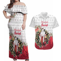 Poland Christmas Couples Matching Off Shoulder Maxi Dress and Hawaiian Shirt Dziadek Mroz With Wreath - Wonder Print Shop