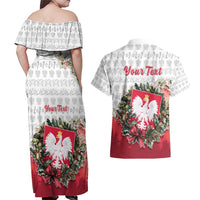 Poland Christmas Couples Matching Off Shoulder Maxi Dress and Hawaiian Shirt Dziadek Mroz With Wreath - Wonder Print Shop
