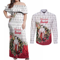 Poland Christmas Couples Matching Off Shoulder Maxi Dress and Long Sleeve Button Shirt Dziadek Mroz With Wreath - Wonder Print Shop