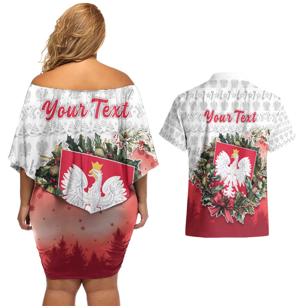 Poland Christmas Couples Matching Off Shoulder Short Dress and Hawaiian Shirt Dziadek Mroz With Wreath - Wonder Print Shop