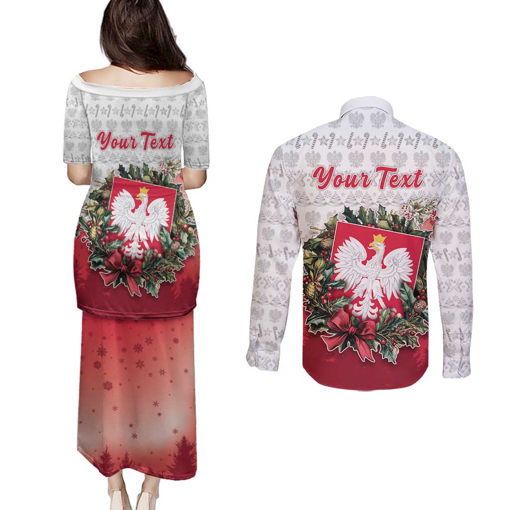Poland Christmas Couples Matching Puletasi and Long Sleeve Button Shirt Dziadek Mroz With Wreath - Wonder Print Shop
