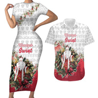 Poland Christmas Couples Matching Short Sleeve Bodycon Dress and Hawaiian Shirt Dziadek Mroz With Wreath - Wonder Print Shop