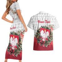 Poland Christmas Couples Matching Short Sleeve Bodycon Dress and Hawaiian Shirt Dziadek Mroz With Wreath - Wonder Print Shop