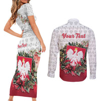 Poland Christmas Couples Matching Short Sleeve Bodycon Dress and Long Sleeve Button Shirt Dziadek Mroz With Wreath - Wonder Print Shop