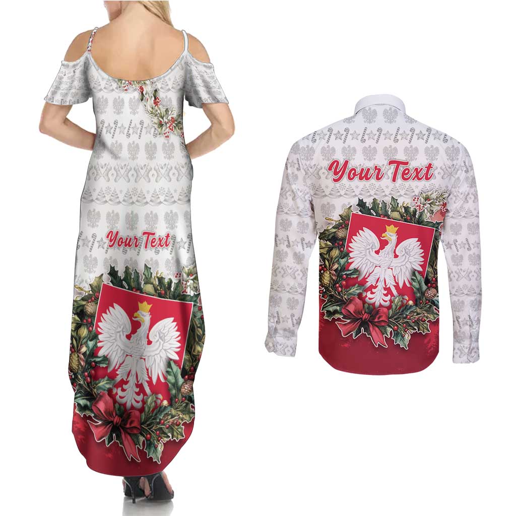 Poland Christmas Couples Matching Summer Maxi Dress and Long Sleeve Button Shirt Dziadek Mroz With Wreath - Wonder Print Shop
