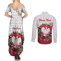 Poland Christmas Couples Matching Summer Maxi Dress and Long Sleeve Button Shirt Dziadek Mroz With Wreath - Wonder Print Shop